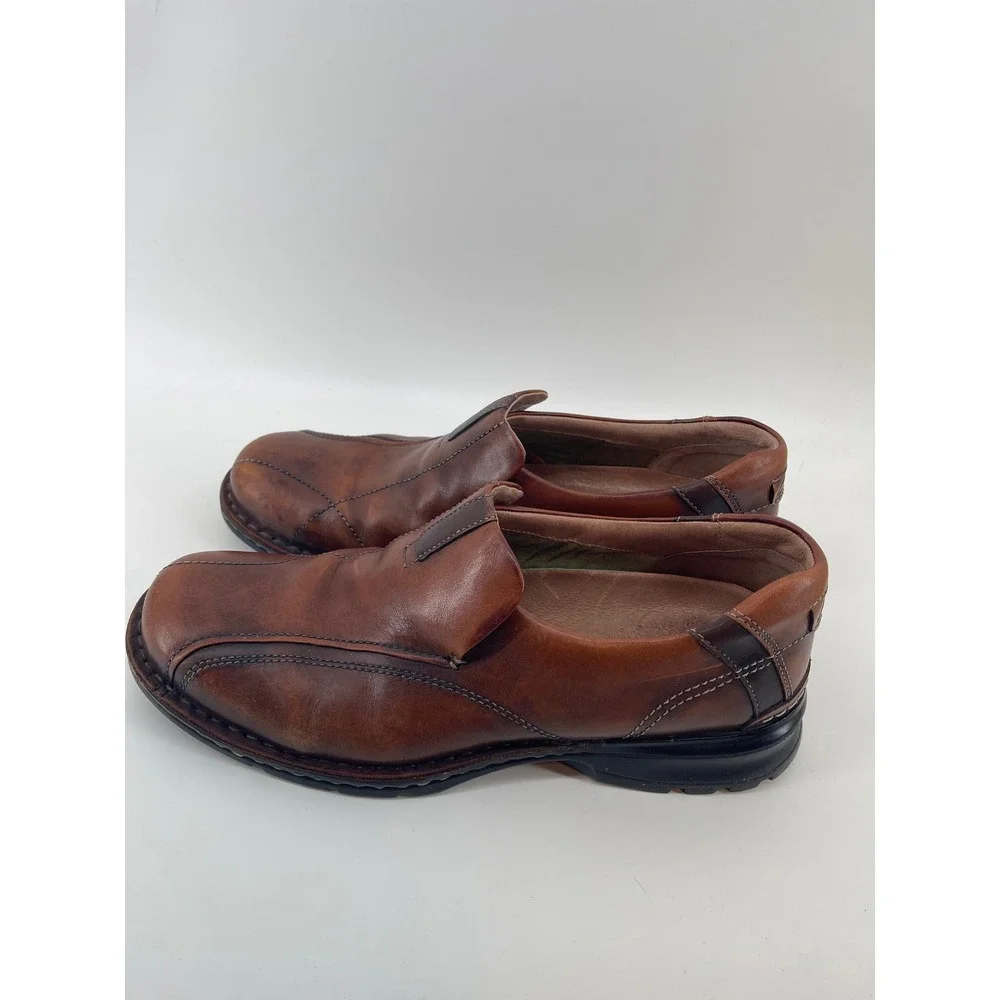 Clarks Mens Brown Leather Slip On Loafers Bicycle Toe Shoes 70846 Size 12M